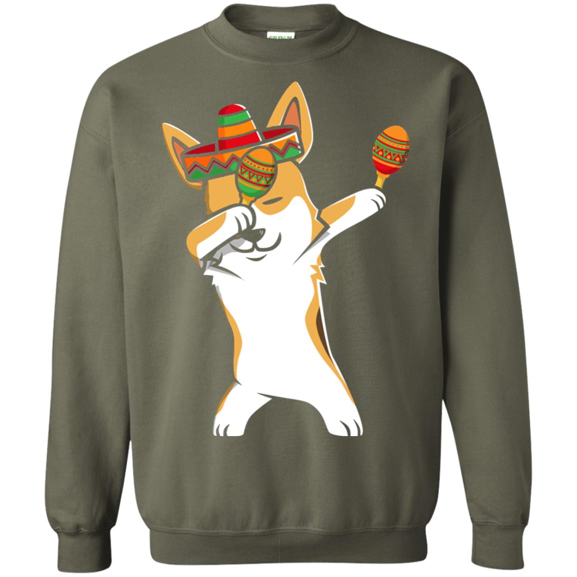 Dabbing Corgi Funny Cinco De Mayo T-shirt Military Green