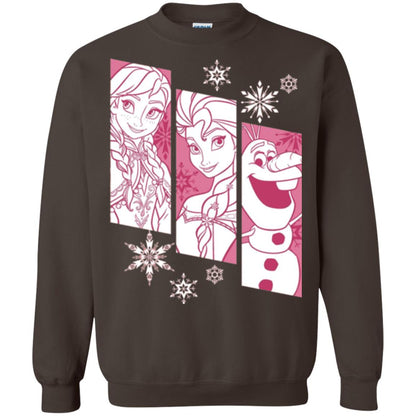 Frozen Anna Elsa Olaf Snowflake Panel Graphic T-shirt Dark Chocolate