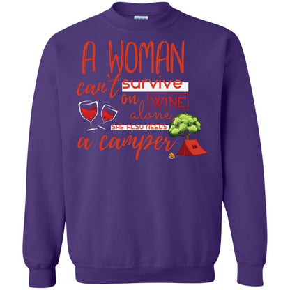 A Woman Cannot Survive On Wine Alone, She Also Needs A Camper Shirt Purple