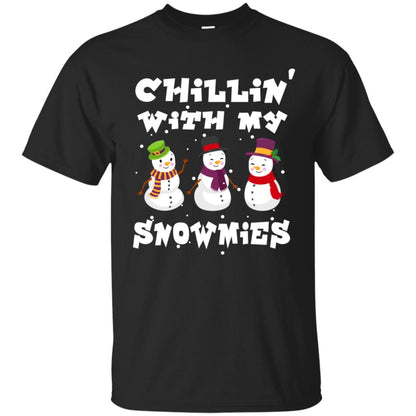 Chillin' With My Snowmie Snowman X-mas Gift Shirt For Mens Womens Kids Black