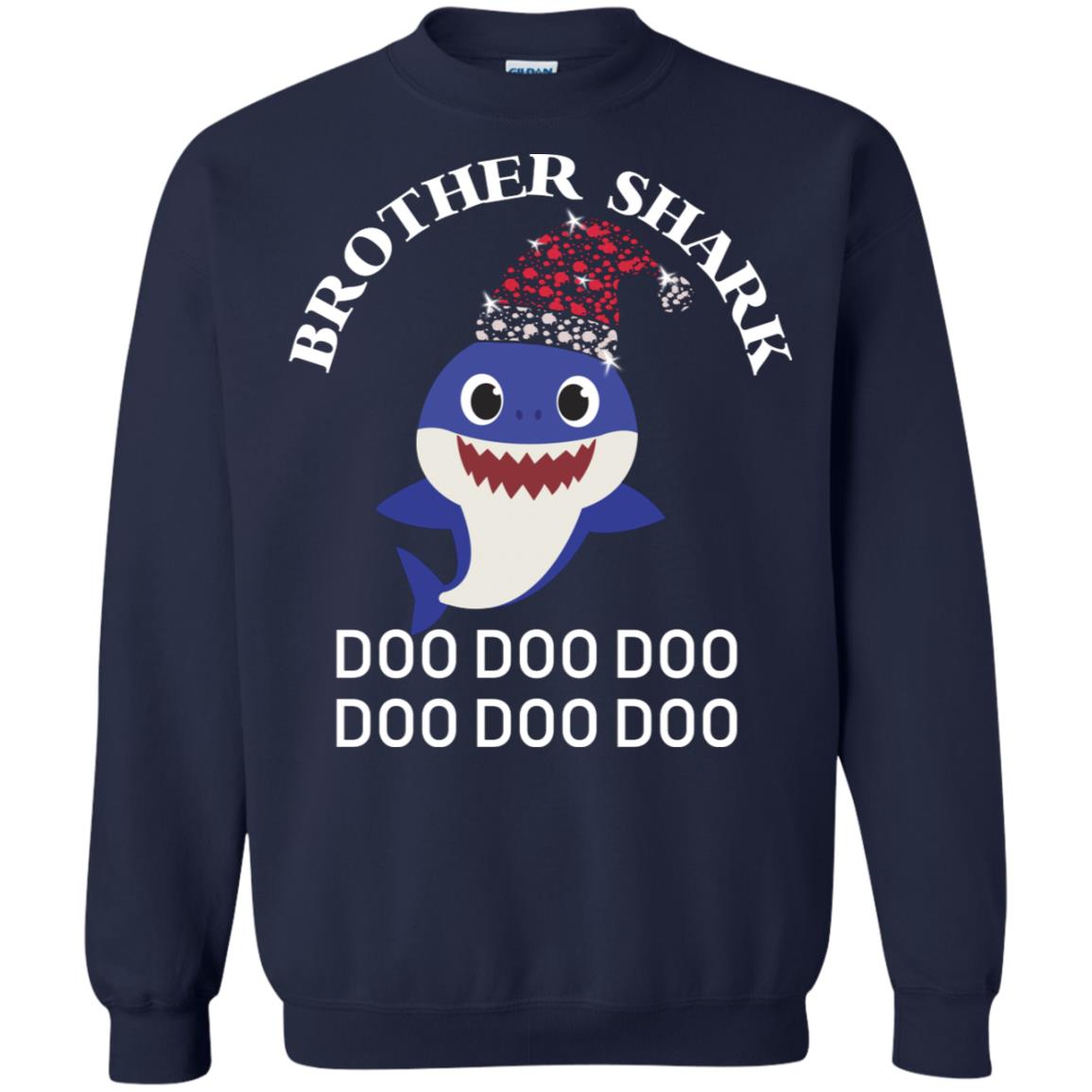 Brother Shark With Santa Claus Hat Merry X-mas Family Shark Gift Shirt Navy