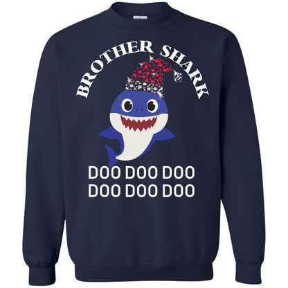 Brother Shark With Santa Claus Hat Merry X-mas Family Shark Gift Shirt Navy