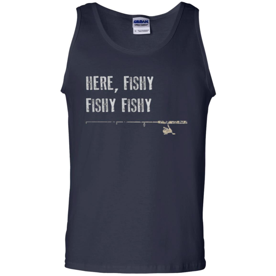 Fishing Lover T-shirt Here Fishy Fishy Navy