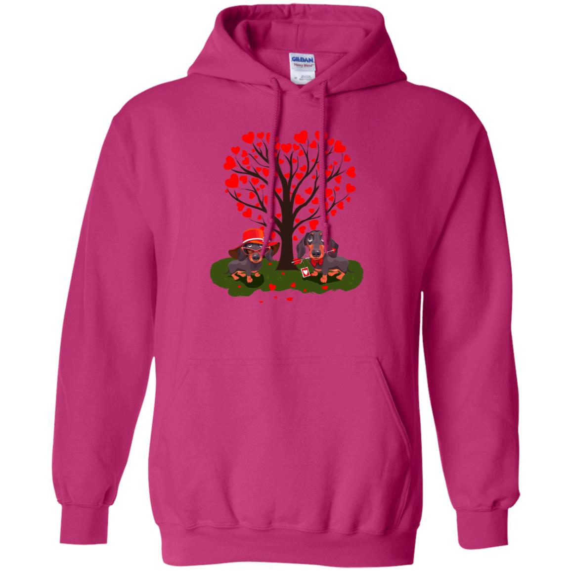 Valentine Dachshund Couple Heart Tree Shirt Heliconia