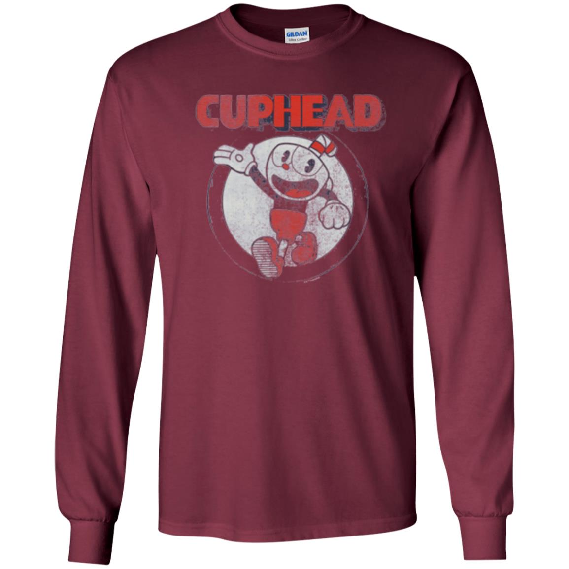 Cuphead T-shirt Cuphead Waving Circle Portrait Maroon