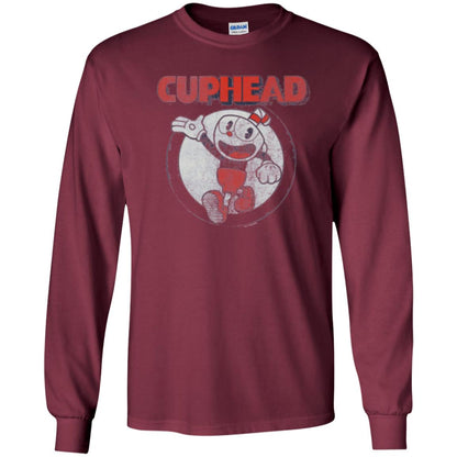 Cuphead T-shirt Cuphead Waving Circle Portrait Maroon