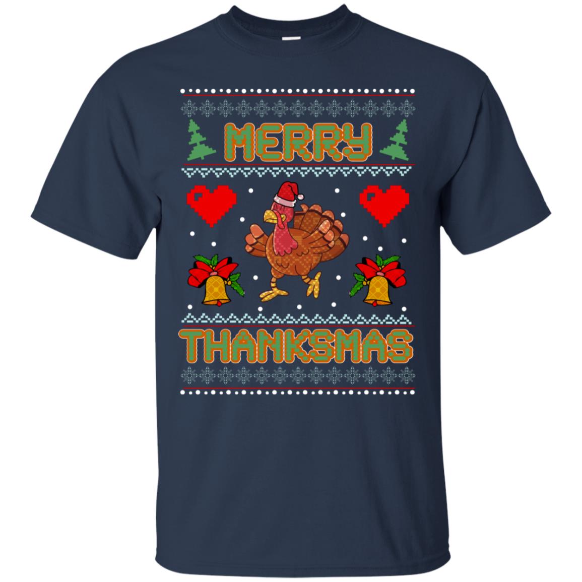 Merry Thanksmas Turkey Thanksgiving Gift Shirt For Mens Or Womens Navy