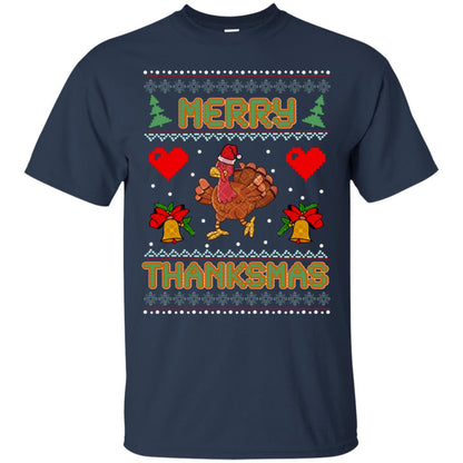 Merry Thanksmas Turkey Thanksgiving Gift Shirt For Mens Or Womens Navy