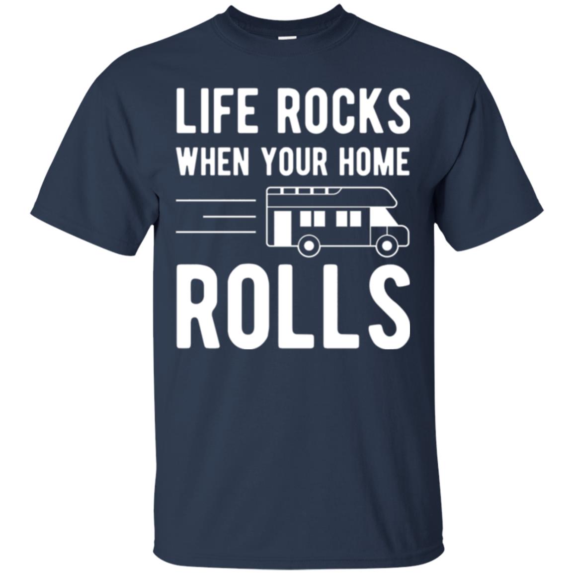 Camper Rv T-shirt Life Rocks When Your Home Roll Navy