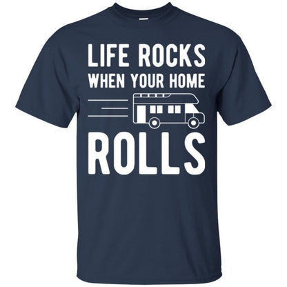 Camper Rv T-shirt Life Rocks When Your Home Roll Navy
