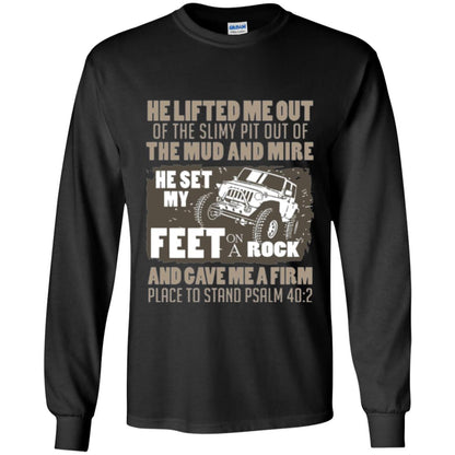 Christian T-shirt He Set My Feet On A Rock He Is My Jeep Black