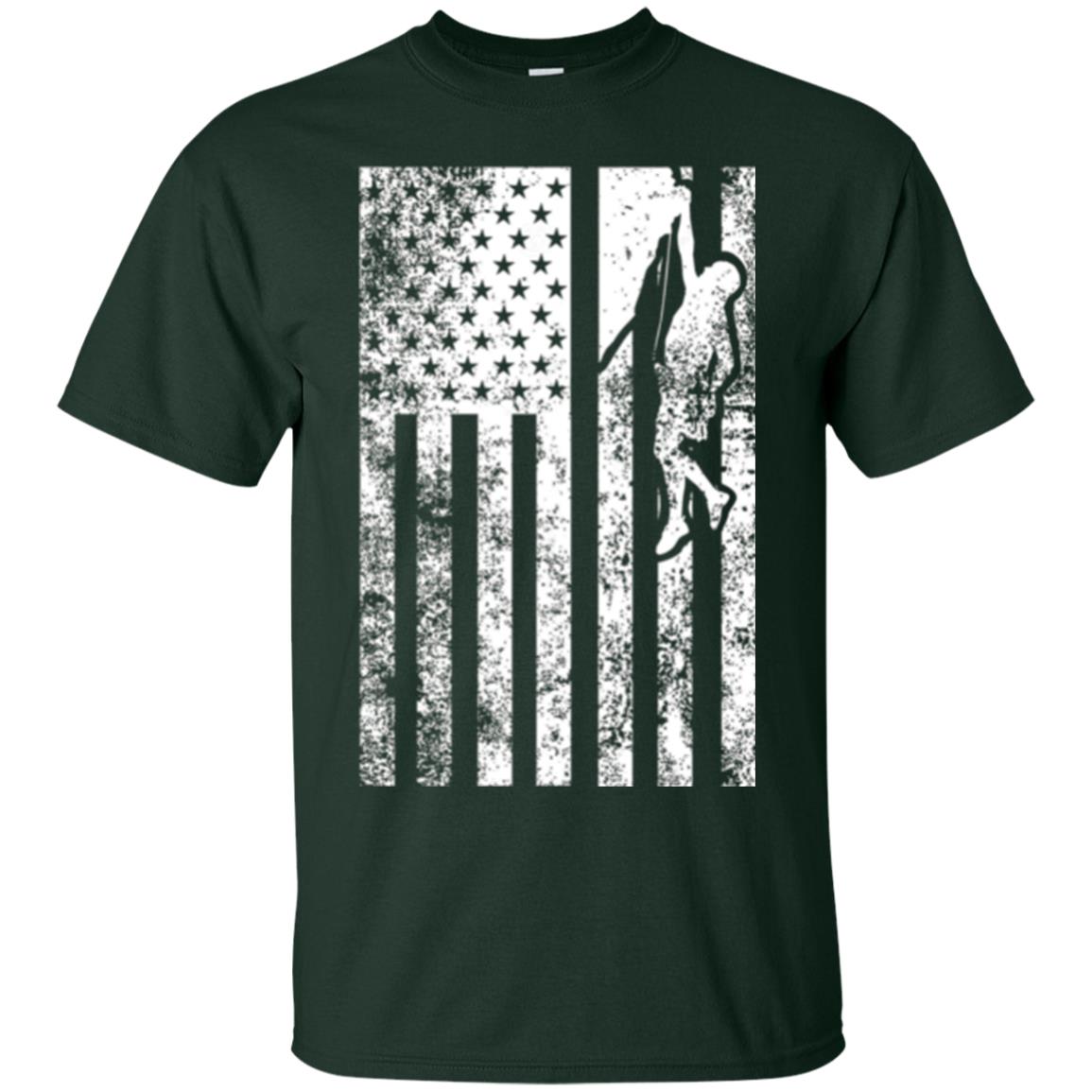 Rock Climbing T Shirt - Rock Climbing Flag Of United States T-shirt Forest Green
