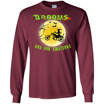 Brooms Are For Amateurs Witches Ride A Motorcycle Funny Halloween Shirt Maroon