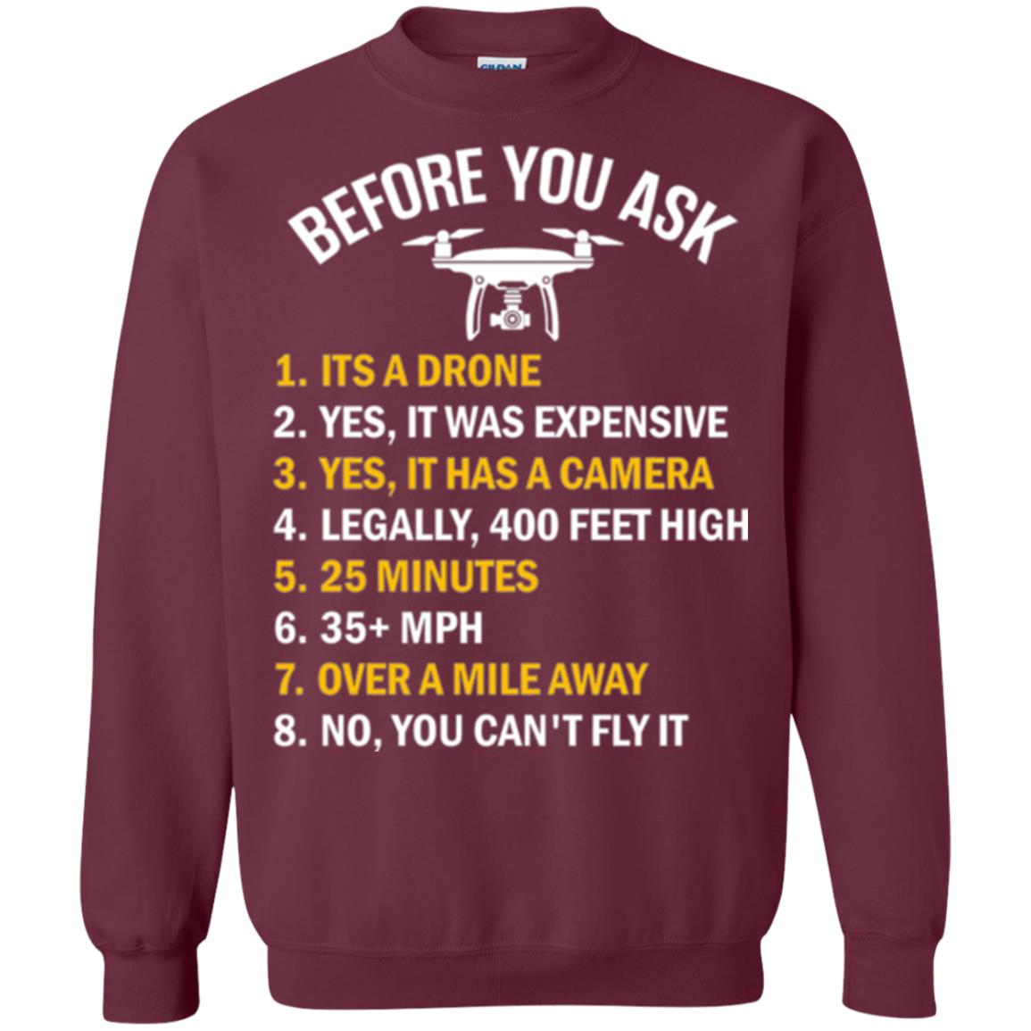 Before You Ask Funny Drone T-shirt You Can_t Fly It Maroon
