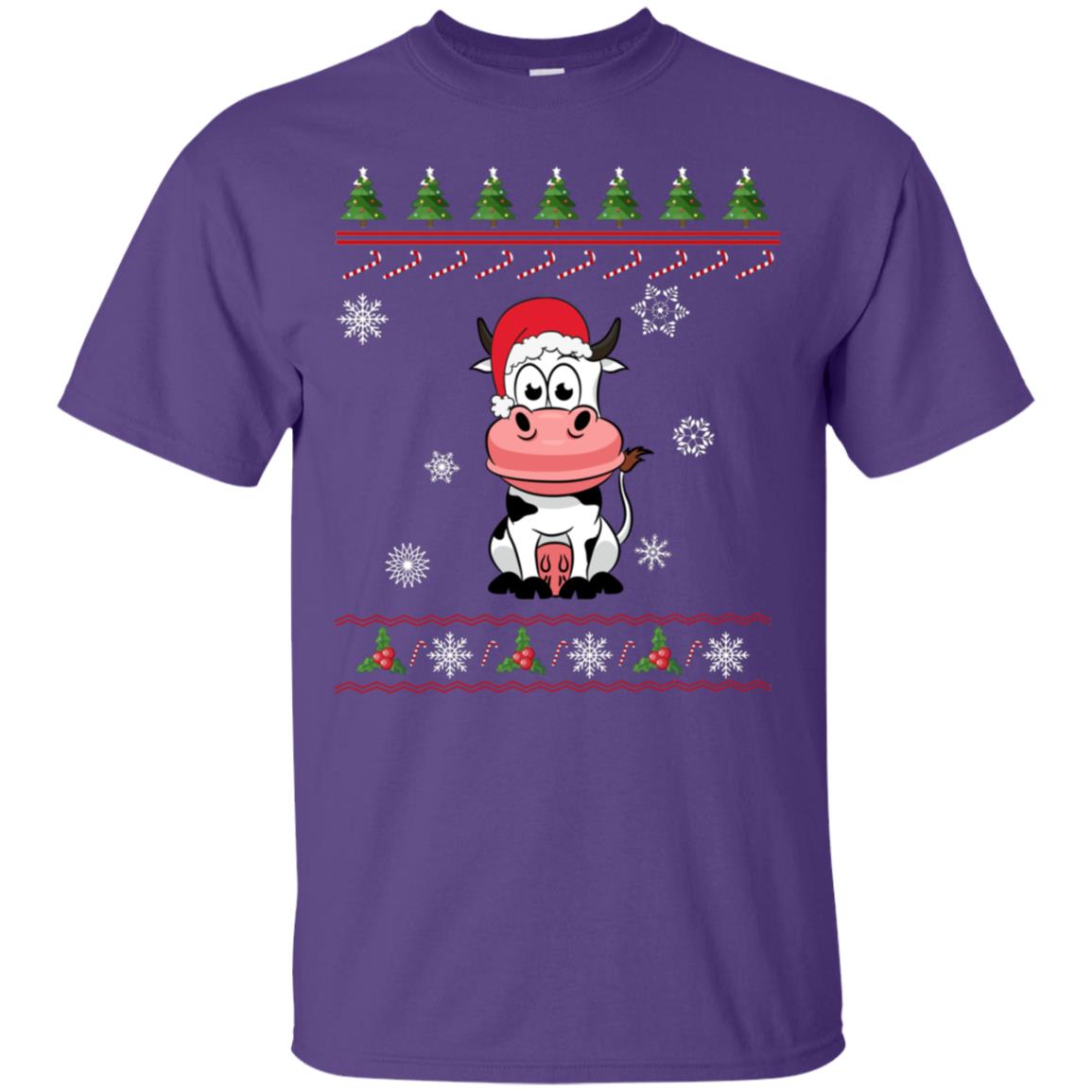 Milch Cow With Santa Hat Merry X-mas Ugly Christmas Gift Shirt For Mens Womens Kids Purple