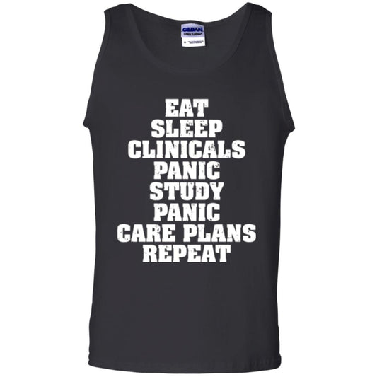 Funny Nursing Student T-shirt Eat Sleep Clinicals Panic Black