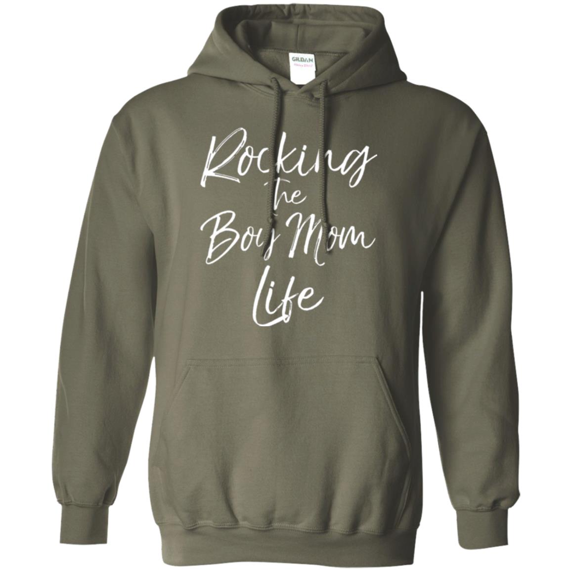 Mom T-shirt Rocking The Boy Mom Life Military Green
