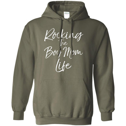 Mom T-shirt Rocking The Boy Mom Life Military Green