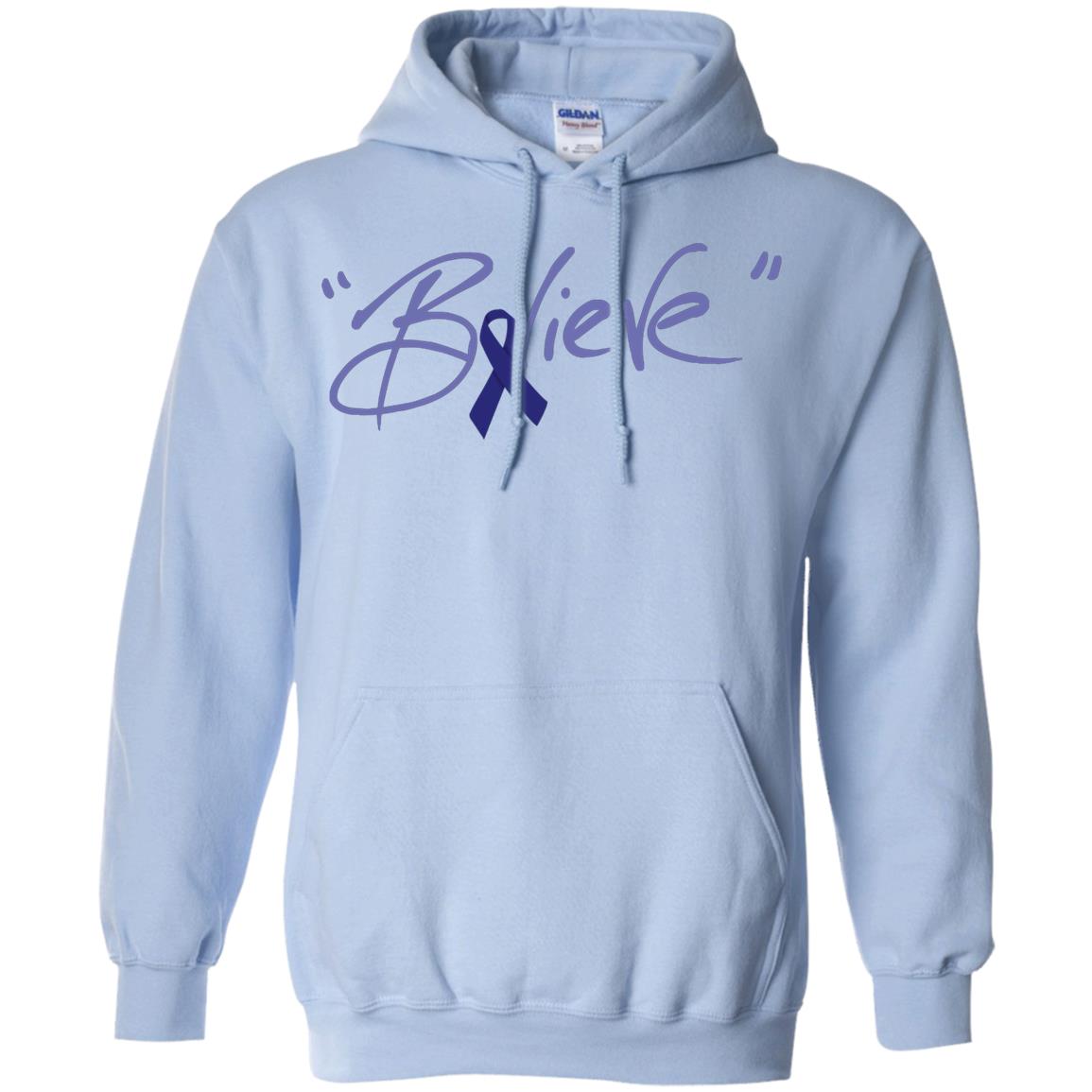 Colon Cancer Awareness Shirt Dark Blue Ribbon Believe Light Blue