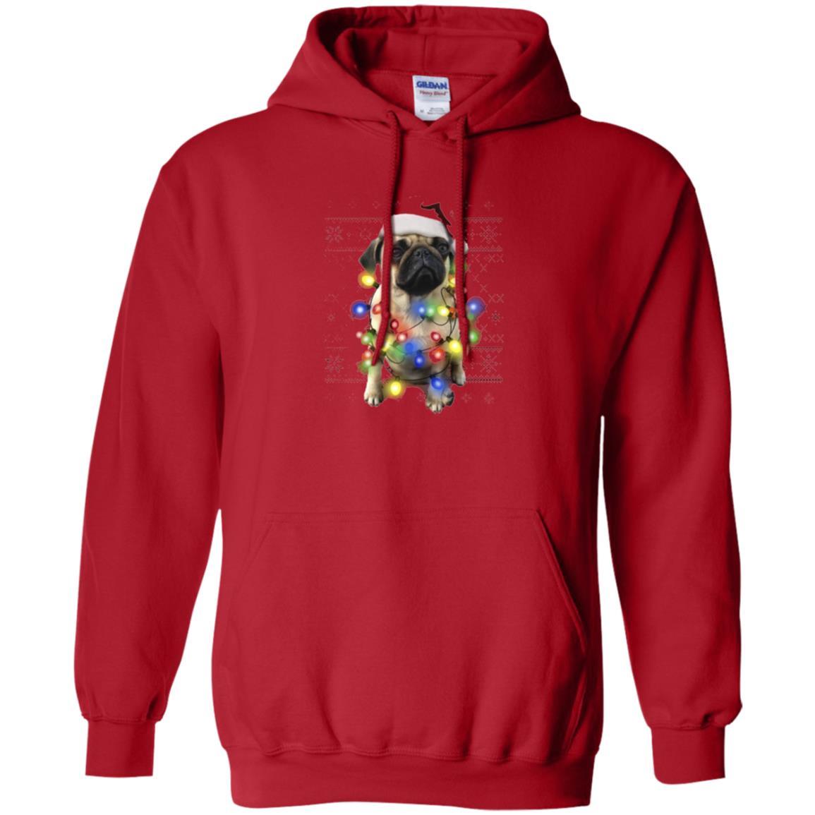 Dog Lover T-shirt Ugly Sweater Photoreal Christmas Lights Pug Graphic Red