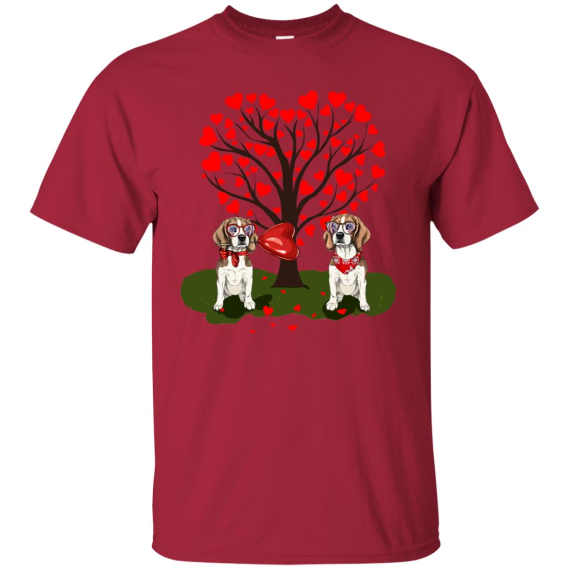 Valentine Beagle Couple Heart Tree Shirt Cardinal