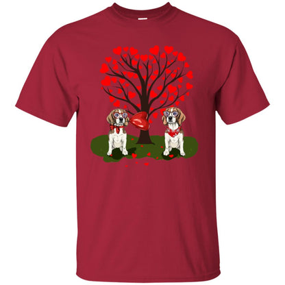 Valentine Beagle Couple Heart Tree Shirt Cardinal