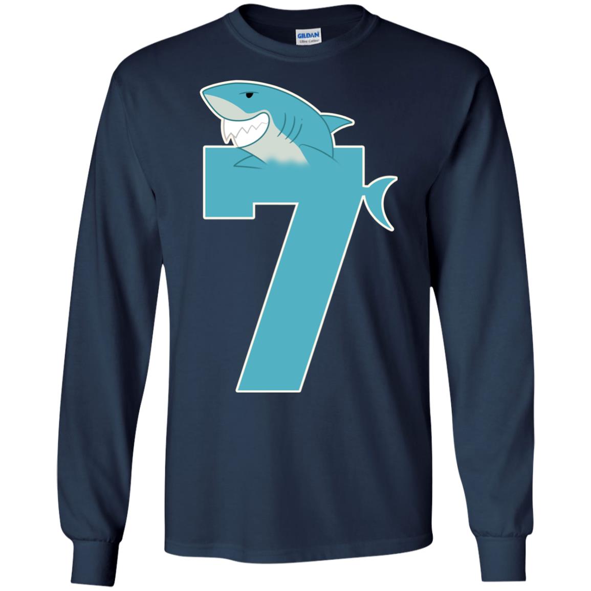7th Birthday Shark Party Shirt Navy