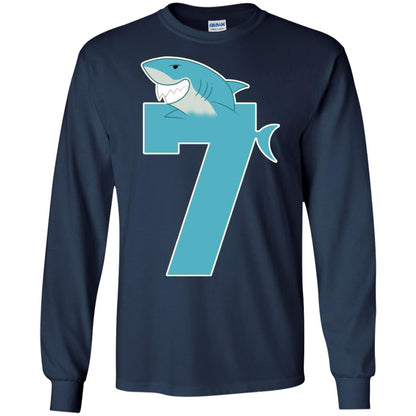 7th Birthday Shark Party Shirt Navy