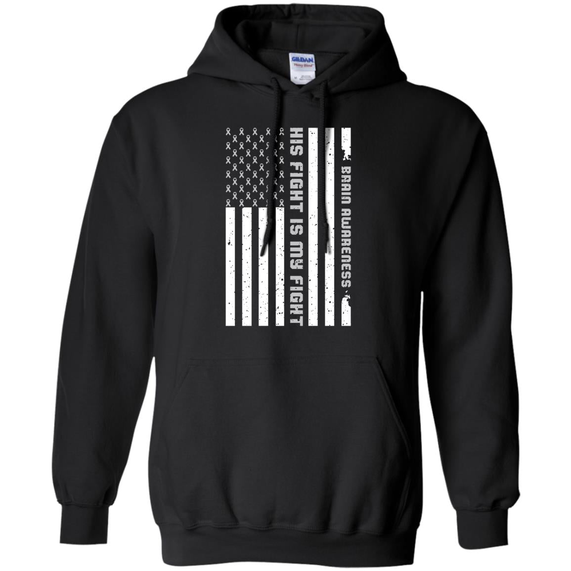 Brain Awareness His Fight Is My Fight Grey Ribbon Stars Flag Of Usa Shirt Black