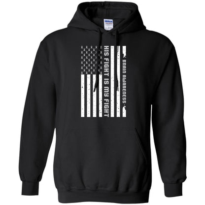 Brain Awareness His Fight Is My Fight Grey Ribbon Stars Flag Of Usa Shirt Black