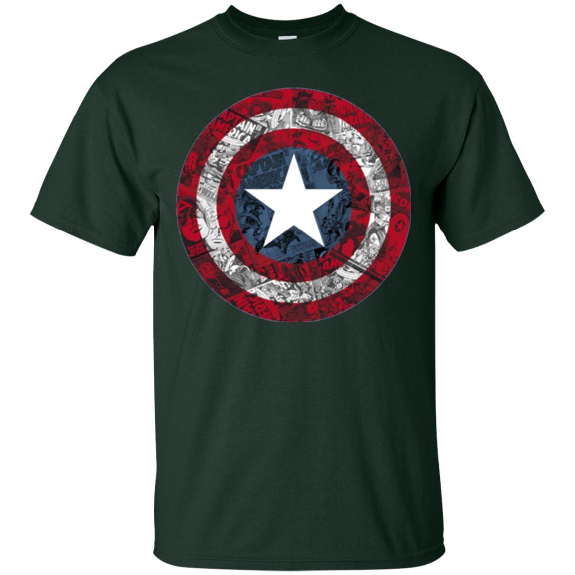 Film T-shirt Captain America Avengers Shield Comic Graphic Forest Green