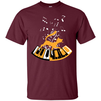 Cat Plays Piano Shirt For Mens Womens Maroon