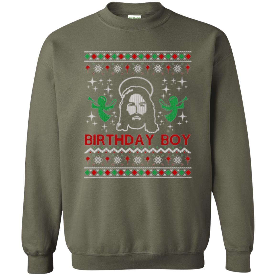 Christmas T-shirt Jesus Birthday Boy Ugly Christmas Sweater Military Green