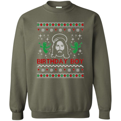 Christmas T-shirt Jesus Birthday Boy Ugly Christmas Sweater Military Green