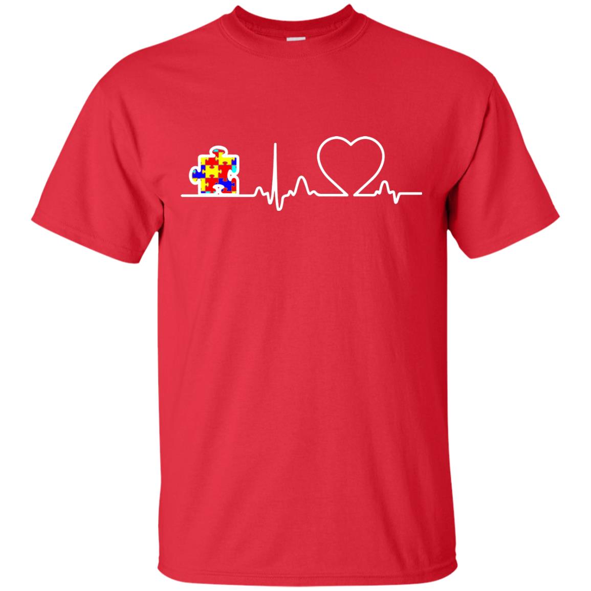Puzzle Ribbon Heartbeat Autism Awareness T-shirt Red