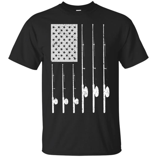 Patriotic Fishing T-shirt American Usa Flag Great Black