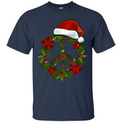 Peace Sign Christmas Wreath Gift Shirt For Men Women Kids Navy