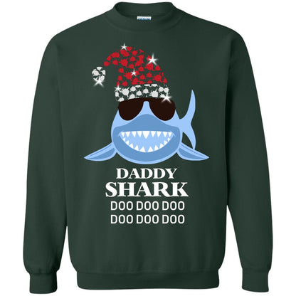 Daddy Shark With Santa Claus Hat Merry X-mas Family Shark Gift Shirt Forest Green