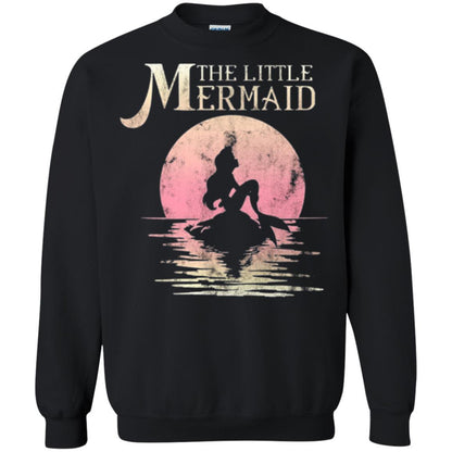 Cartoon T-shirt The Little Mermaid Ariel Rock Moon Silhouette Black