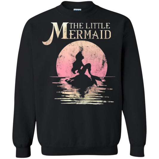 Cartoon T-shirt The Little Mermaid Ariel Rock Moon Silhouette Black