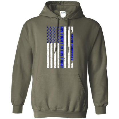 Colon Awareness His Fight Is My Fight Dark Blue Ribbon Stars Flag Of Usa Shirt Military Green