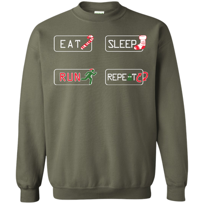 Christmas T-Shirt Eat Sleep Run Repeat Military Green