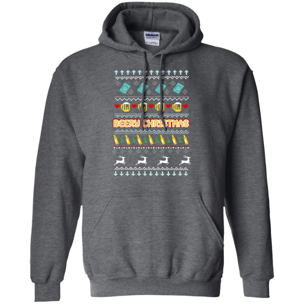 Beery Christmas Merry X-mas Beer Drinking Lovers Gift Shirt Dark Heather