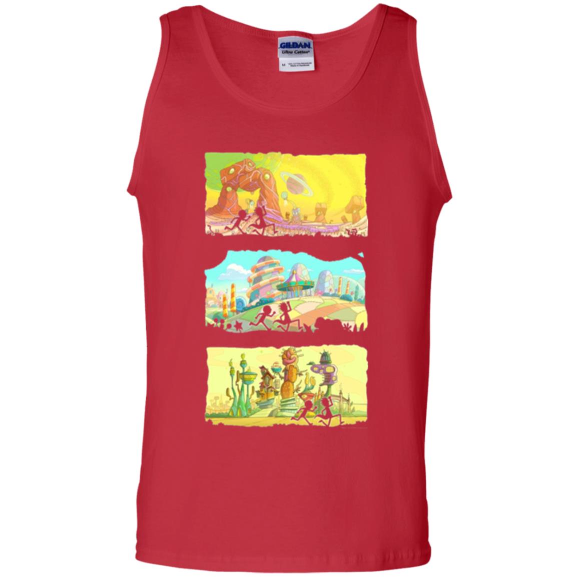 Movie T-shirt Running Silhouettes On Alien Land Red