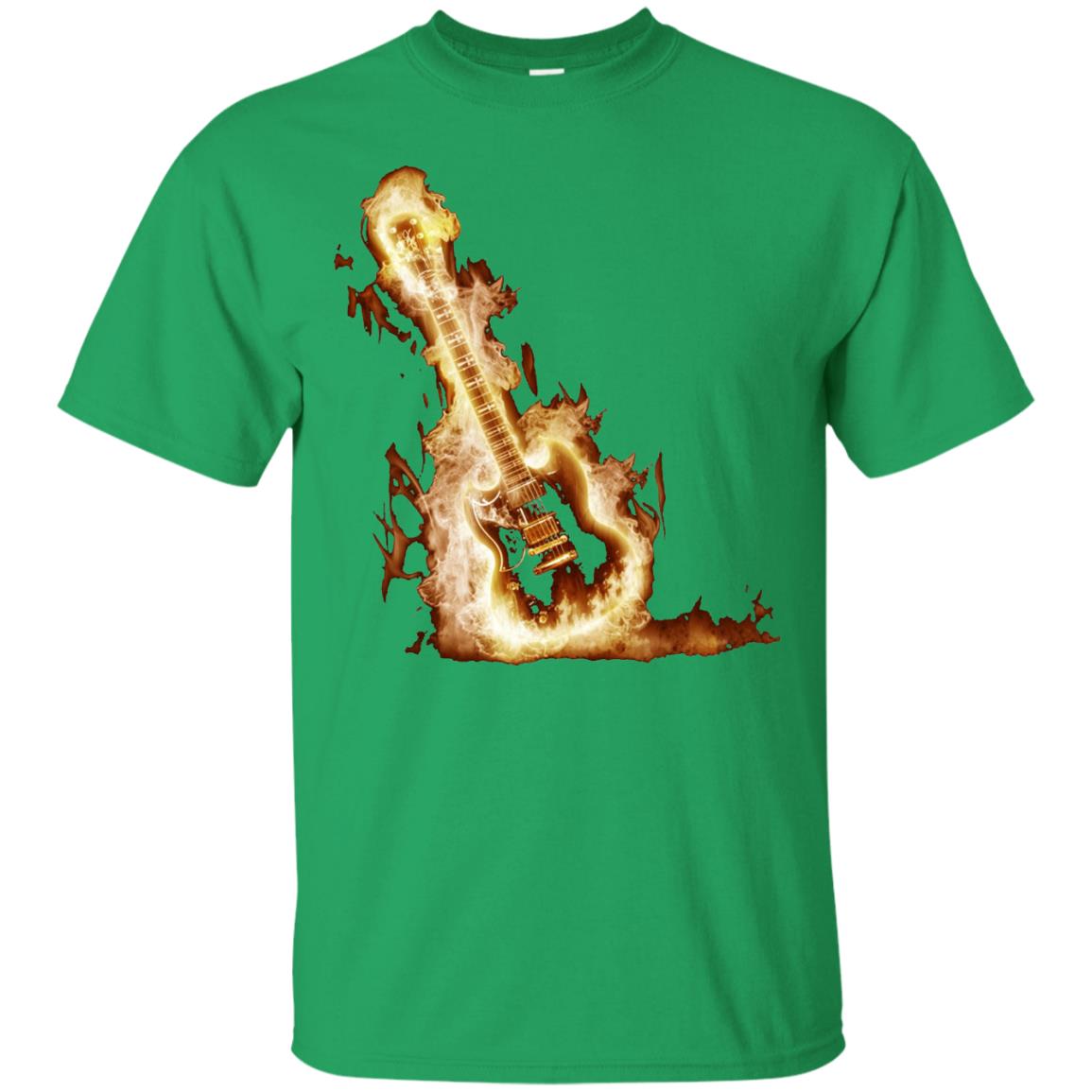 Rock Guitar On Fire T-shirt Irish Green