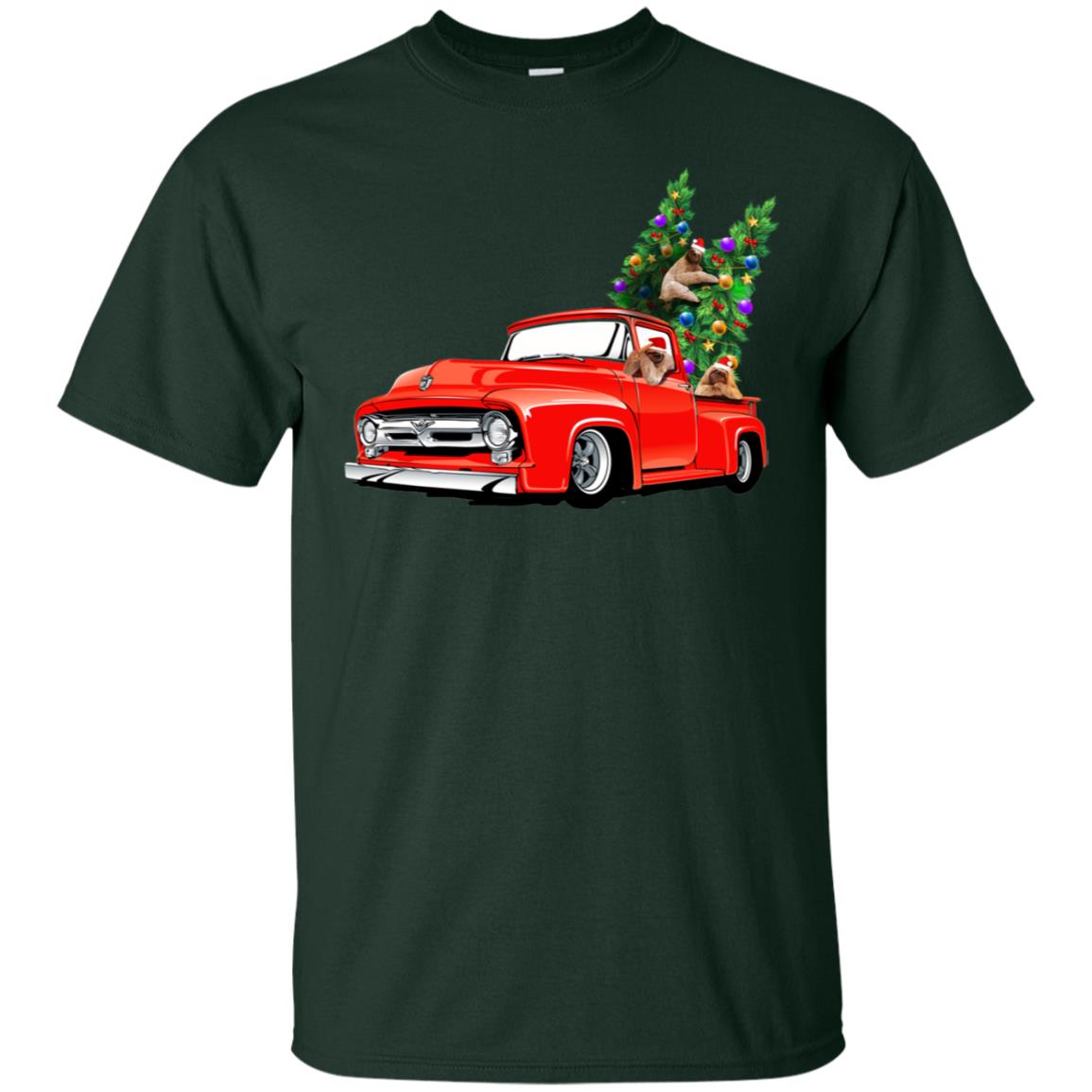 Christmas Tree And Sloths On Car X-mas Gift Shirt Forest
