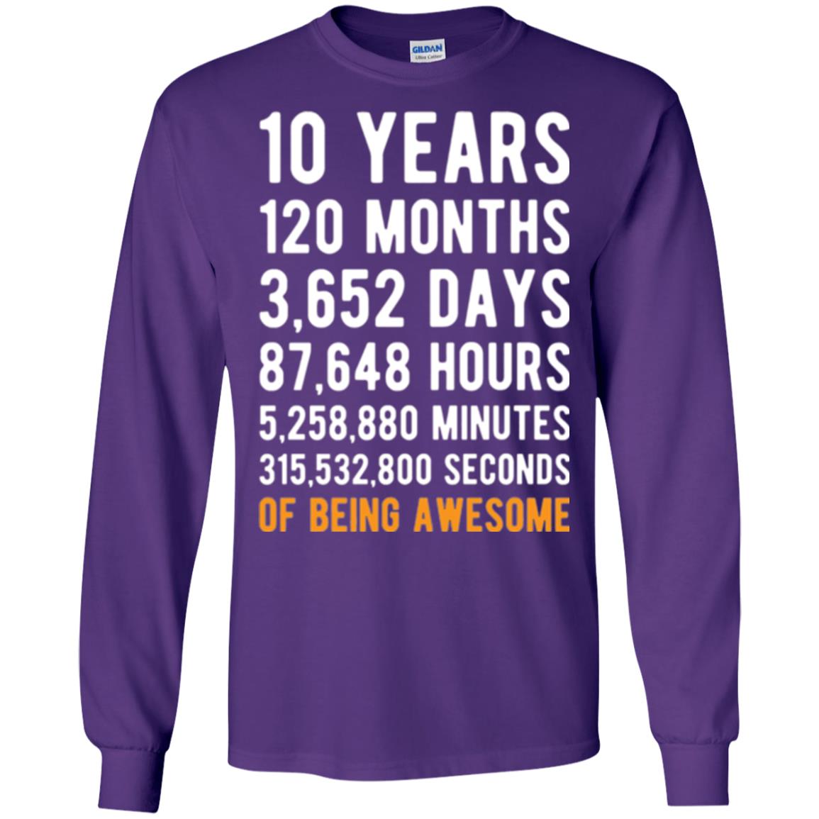 Birthday T-shirt 10 Years Old Of Being Awesome Purple