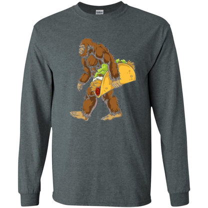 Camping T-shirt Bigfoot Sasquatch Carrying Taco Dark Heather