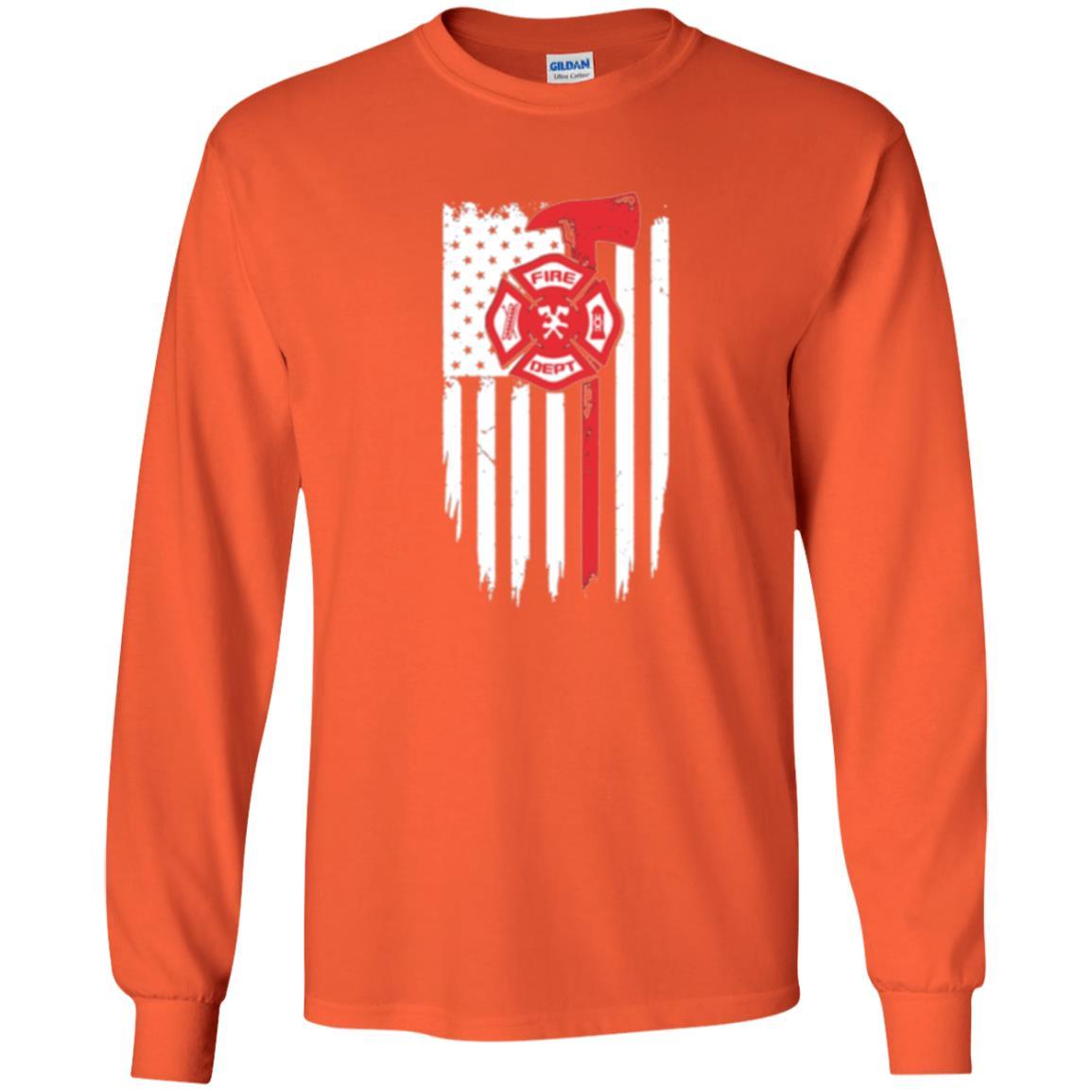 Firefighter T-shirt American Flag Proud Of Us Fireman Orange