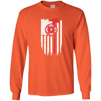 Firefighter T-shirt American Flag Proud Of Us Fireman Orange